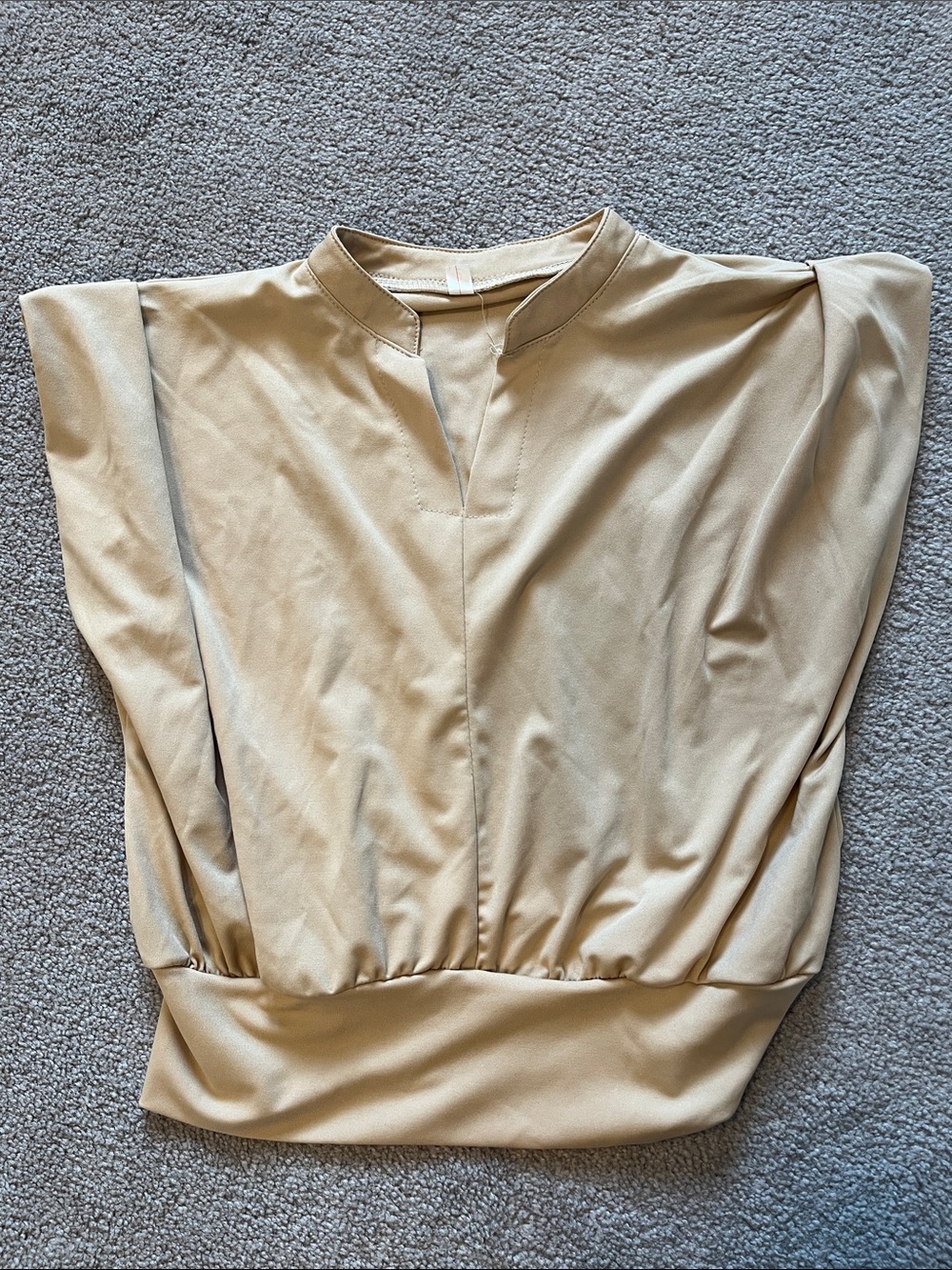 Womens Cream Split-Neck Blouson Top